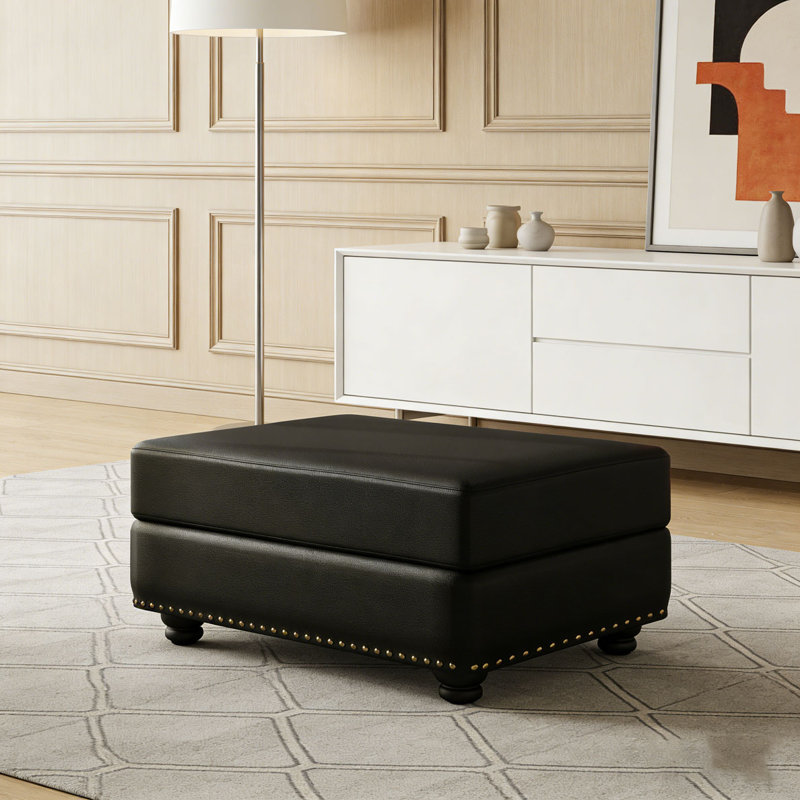 Faux Leather Ottoman, Black