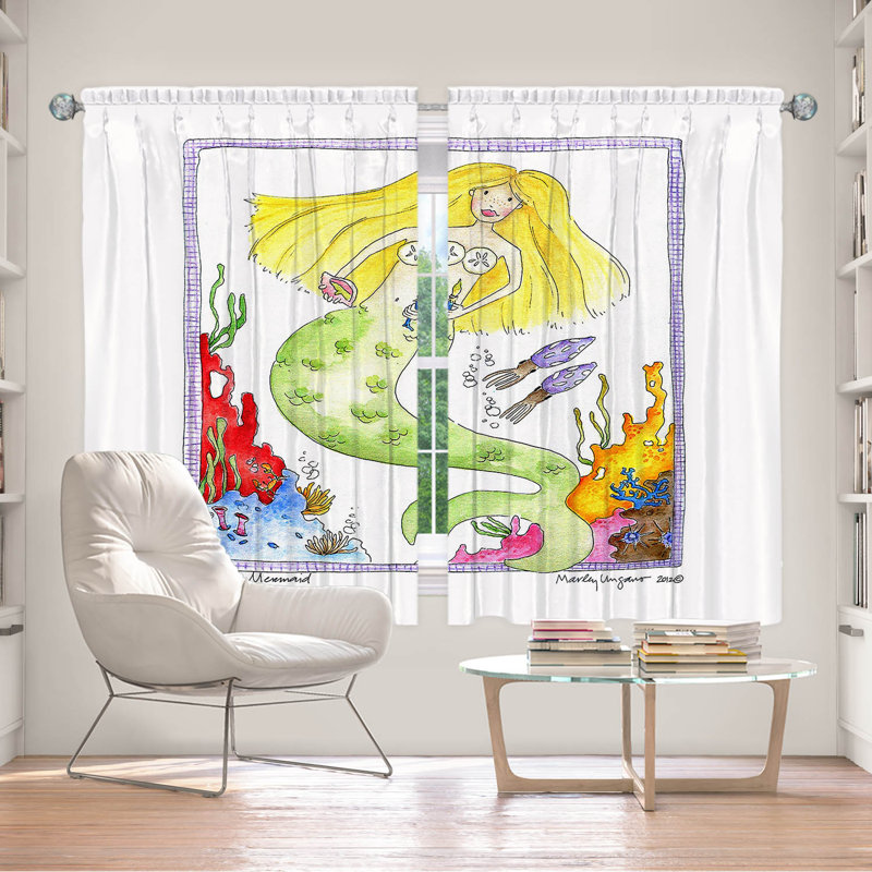 Lined Window Curtains 2-panel Set for Window Size 80" x 61" by Marley Ungaro - Painting Mermaid, L 56 po x L 78 po