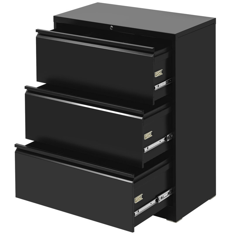 28.5'' Wide 3 -Drawer Steel Lateral Filing Cabinet, Black