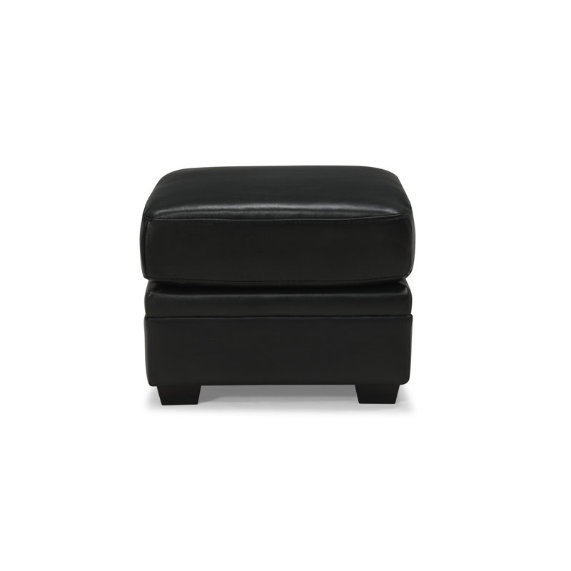 Teague Leather Ottoman, Raven