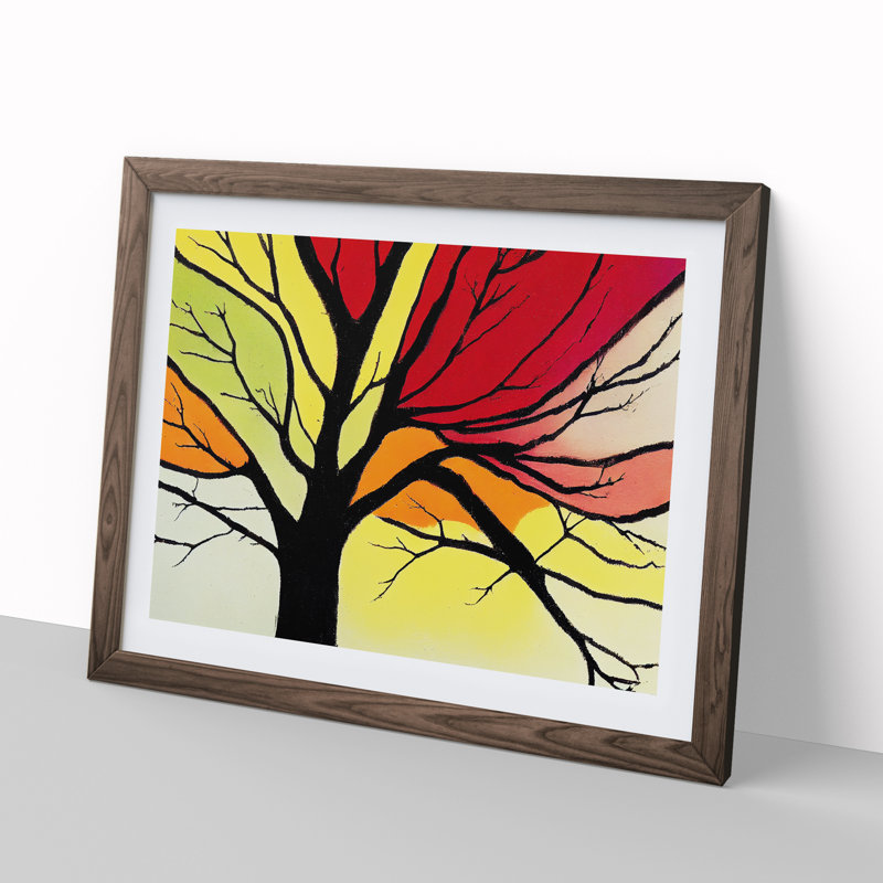 Cute Colourful Tree - Framed Print, 34cm H x 46cm W x 2cm D, Walnut