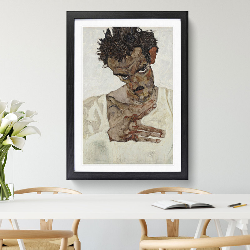 Self-Portrait Vol.10 by Egon Schiele - Picture Frame Painting, Black Framed, 36cm H x 27cm W x 2cm D