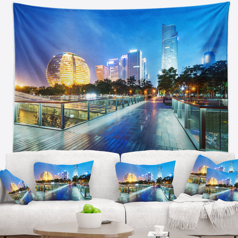 Tapisserie skyscrapers hangzhou cityscape china, H 32 po x l 39 po