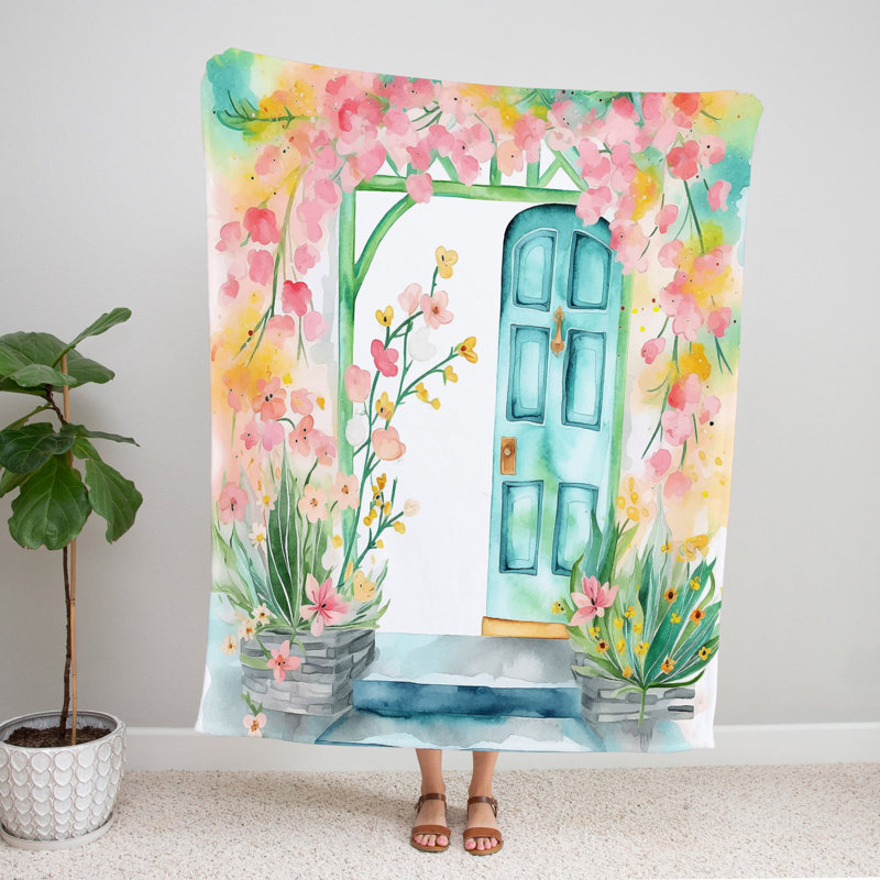 Throw Blanket, 51" W x 60" L, Floral/Abstract, Pink/Orange/Blue
