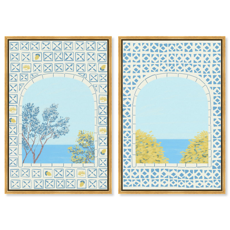 Mediterranean Window Set Set by Oliver Gal, 62"H x 42"W, Gold Floater Frame