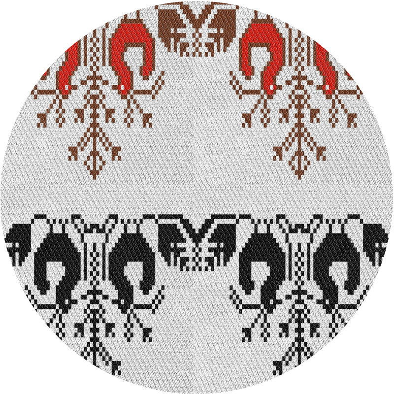 Tapis noir/rouge à motifs, Rond 4 pi