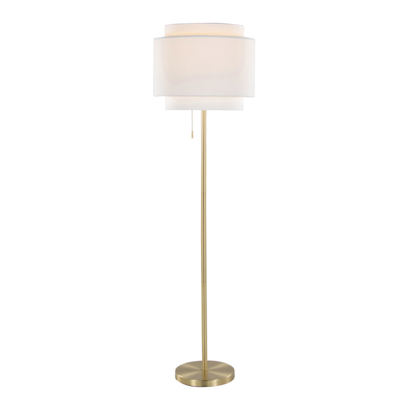 Lampe sur pied contemporaine 64 "en métal avec abat-jour en lin Tier, Doré