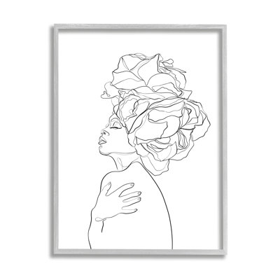 " Woman Slouching With Headwrap Minimalism Linework "