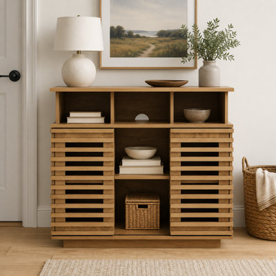 Vintage Sideboard Cabinet with Sliding Doors and Open Shelves