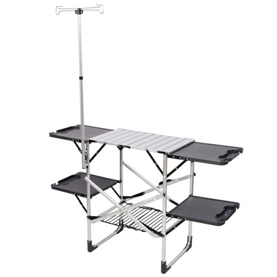 Table de cuisine de camping pliante - Station de cuisson extérieure portable avec plateau résistant à la chaleur, 4 tables d'appoint, support de rangement et lampadaire pour les pique-niques et les voyages de camping （Table seulement）