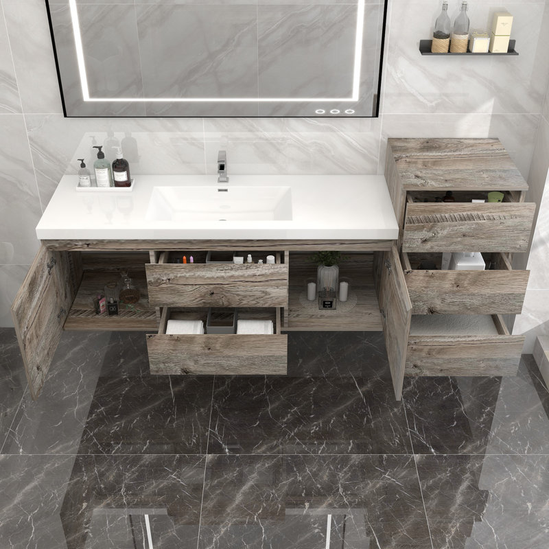 Moreno Bailey 67'' Single Bathroom Vanity with Acrylic Top, Natural Wood
