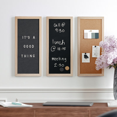Martha Stewart Everette Woodgrain Framed Cork/Chalk/Letter Board Set with Accessories
