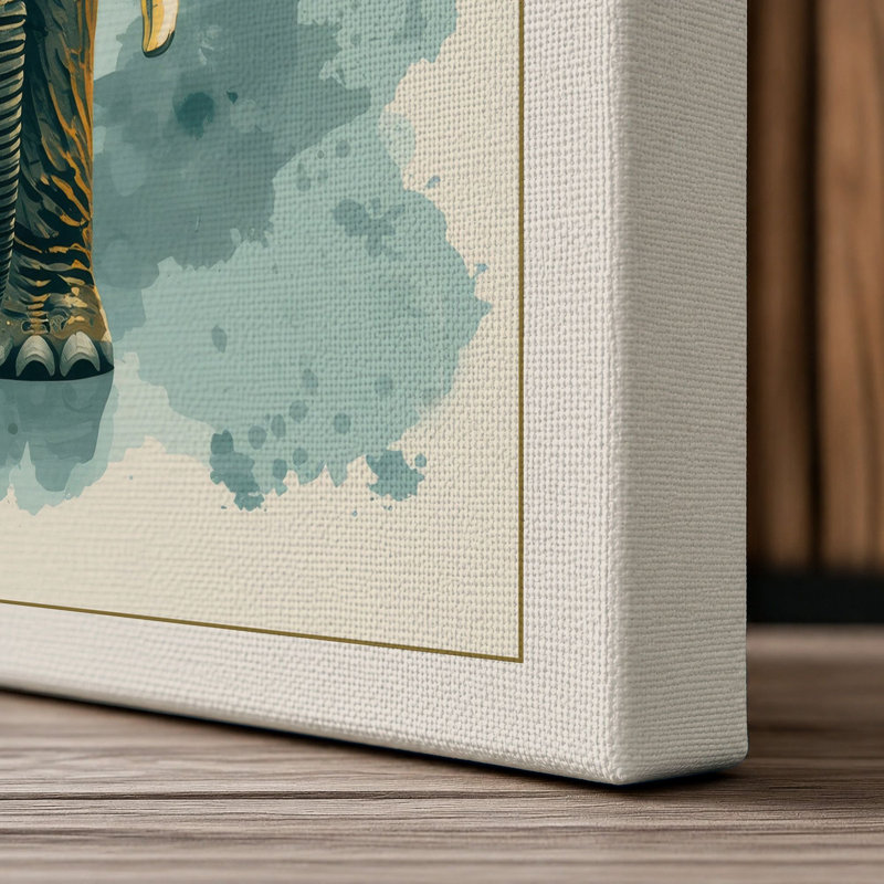 Golden Elephant Portrait Boho - Wrapped Canvas, 30x20 - 76.2 x 50.8 cm, Cream Border