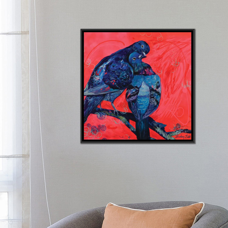 « pigeon preen », impression sur toile, H 26 po x l 26 po x P 1,5 po, Toile avec cadre flottant noir, Pas de tapis