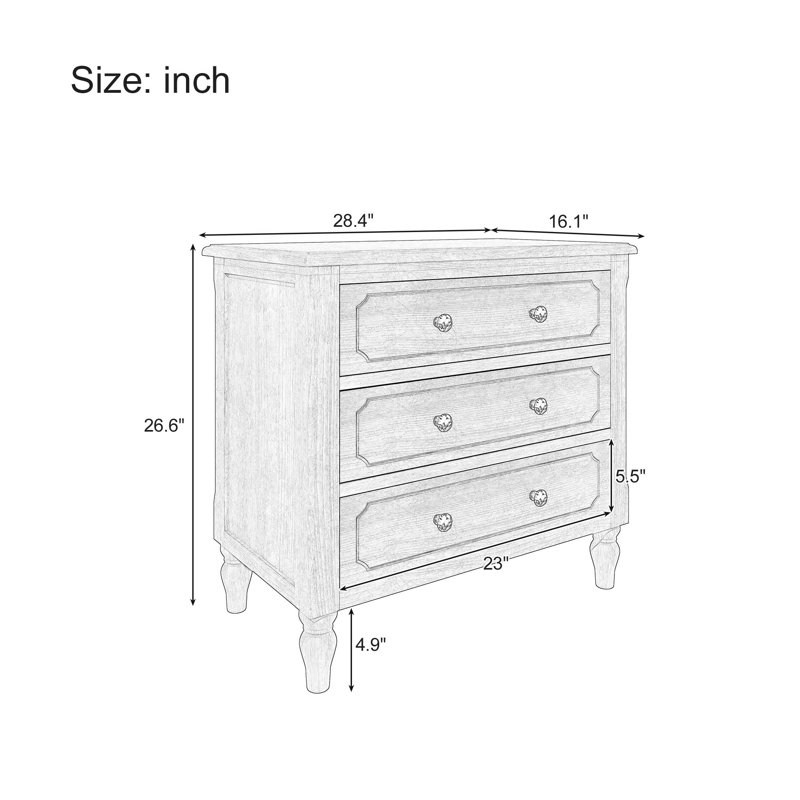 Table de chevet avec 3 tiroirs et poignées, Brun