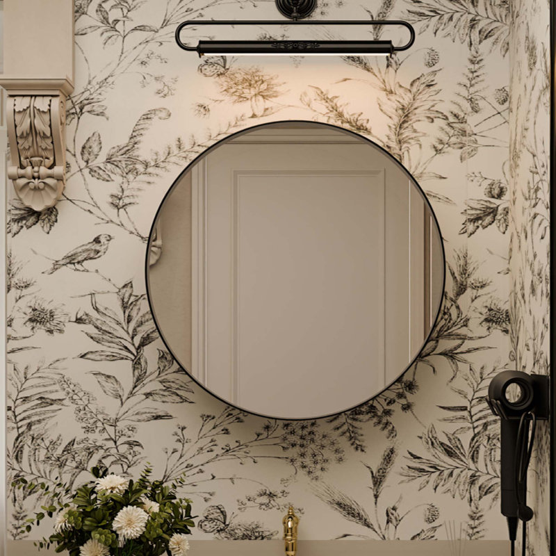 Armoire à pharmacie ronde en surface avec miroir et tablettes murales réglables avec rangement pour salle de bain, Noir