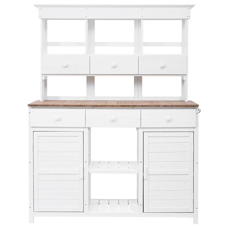 Poste de travail 65,7 po avec 3 tablettes de rangement, 6 tiroirs et 2 armoires de jardin, Blanc
