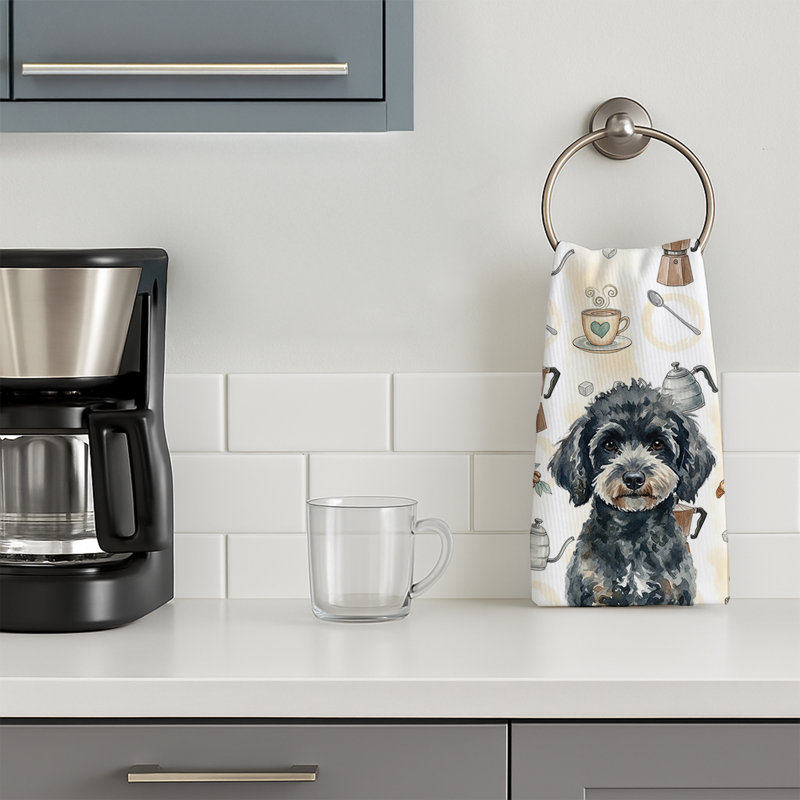 Miniature Black Poodle Coffee Bar Kitchen Towel, Miniature Black Poodle