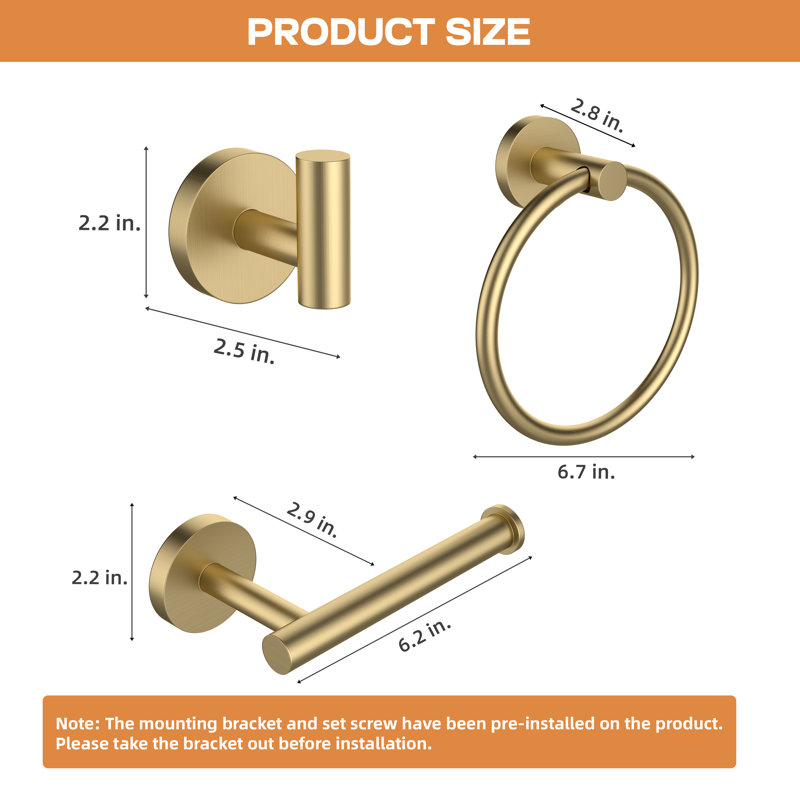4-Piece Bath Hardware Set, Brushed Gold