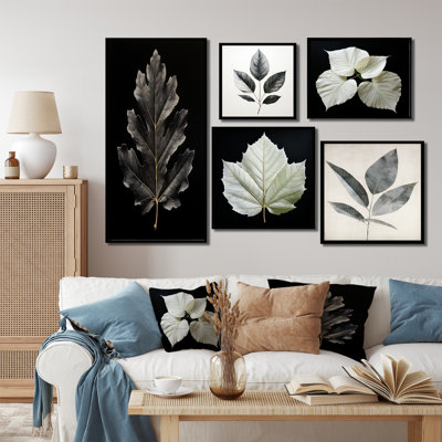 Feuille de chêne noir onyx - ensemble de 5 reproductions d'art sur toile