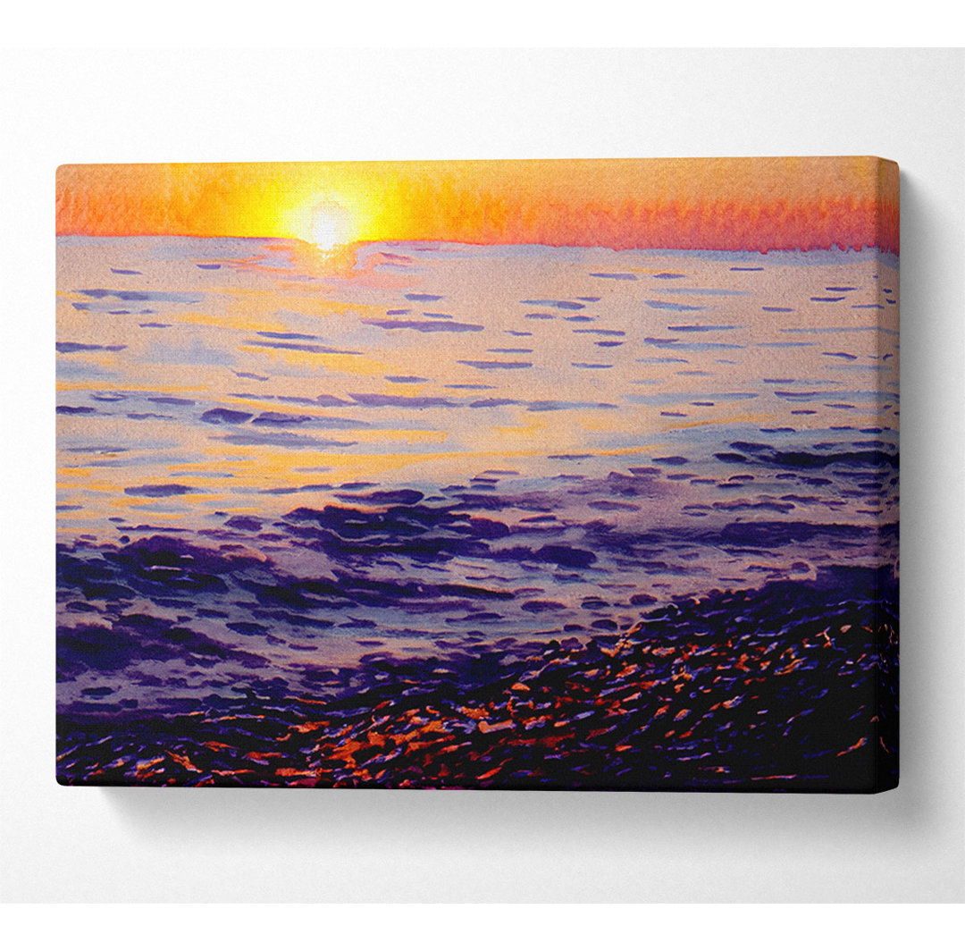 Orange Sonnenuntergang Ozean glitzern - Wrapped Canvas Kunstdrucke