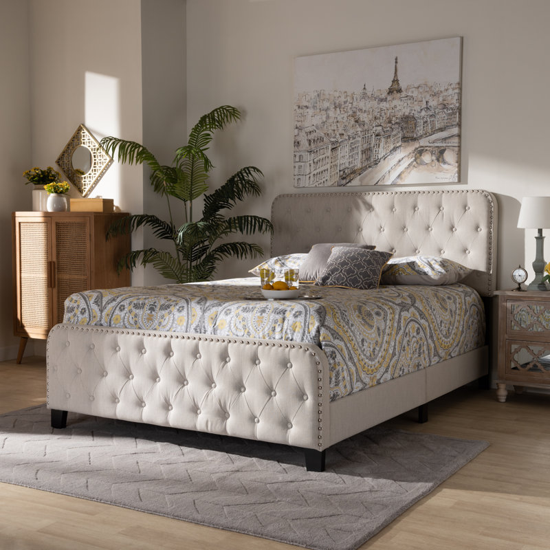 Lit tapissier standard capitonné Kailly, Grand, Beige