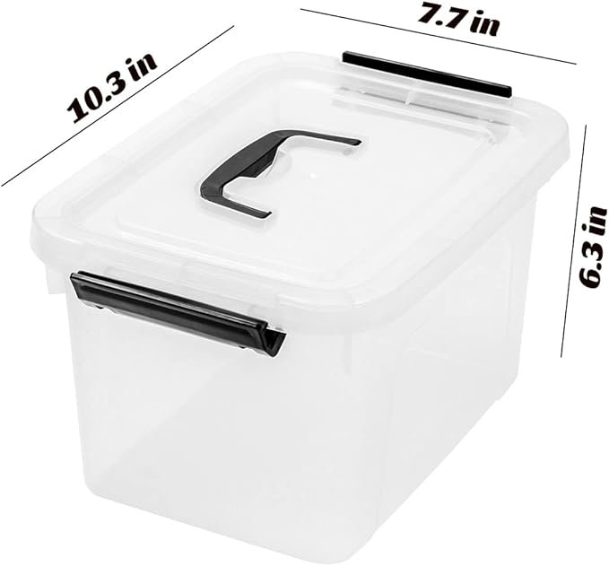 12-Pack Latching Box, Stackable Storage Bins with Lids, Clear Plastic