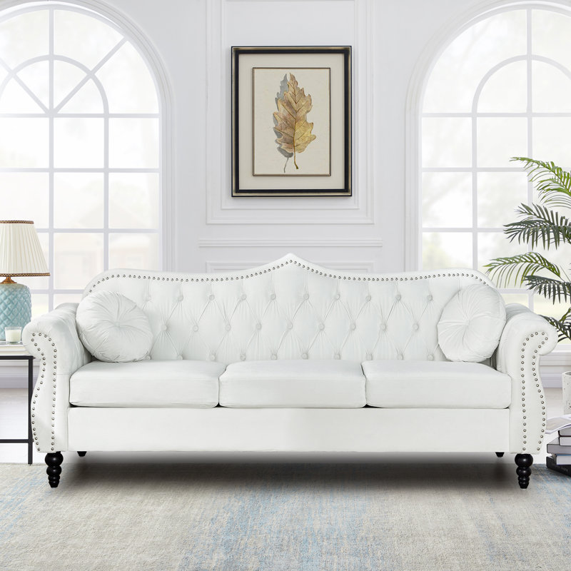 Arignote 82.67'' Velvet Sofa, White Vevlet