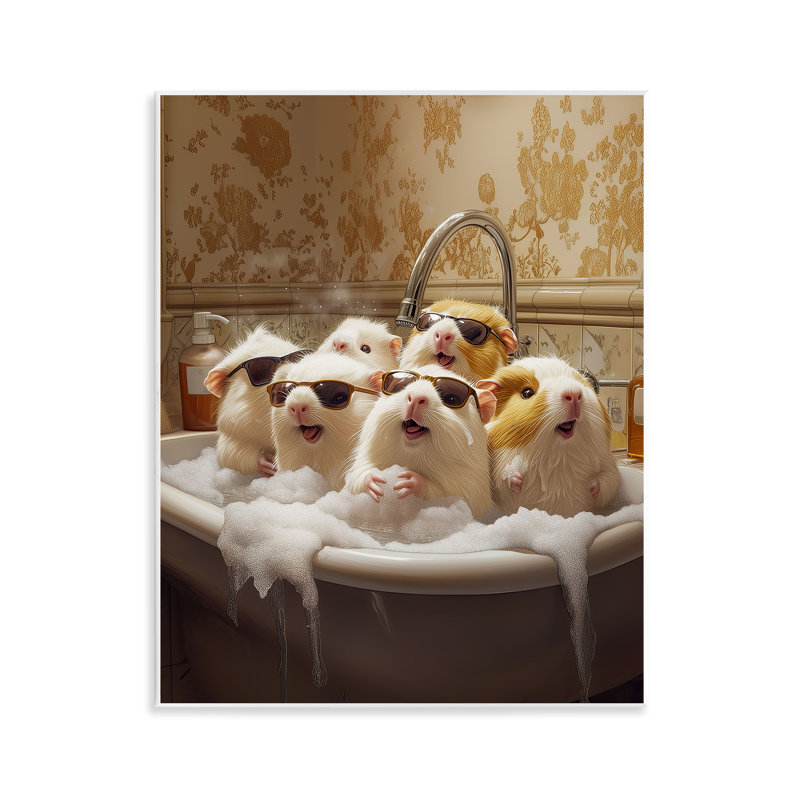 Plaque murale de cobayes dans un bain moussant, design par Jim Baldwin