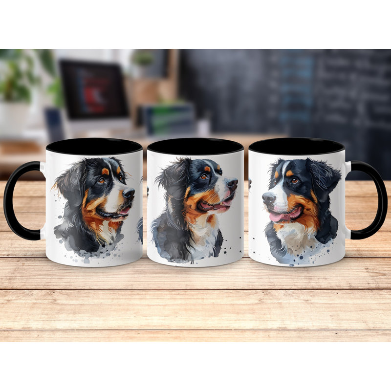 11oz Watercolour Bernese Mountain Dog Design Coffee Mug, Black, 2
