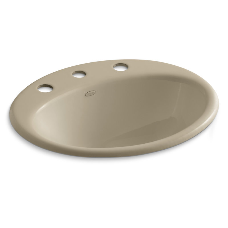 Farmington Metal Oval Drop-In Bathroom Sink with Overflow, Cashmere, 8" Center