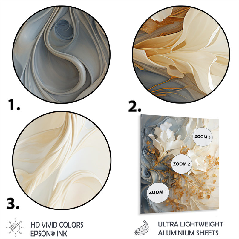 White And Gold Champagne Flow V - Champagne Metal Wall Art, Modern Flower metal print, 40" H x 30" W x 1.5" D