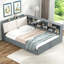 Lit plateforme en bois avec tête de lit, tablettes et 2 tiroirs, gris-299154869
