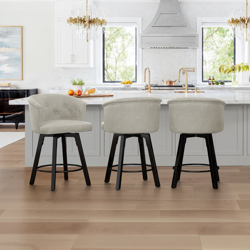 Ensemble de 3 tabourets pivotants avec siège rembourré et structure en métal, Gris clair clair