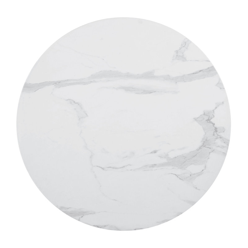 Table ronde blanche en faux marbre de 30 pouces avec surface scellée, idéale pour les petits espaces et les repas intimes, avec un siège confortable