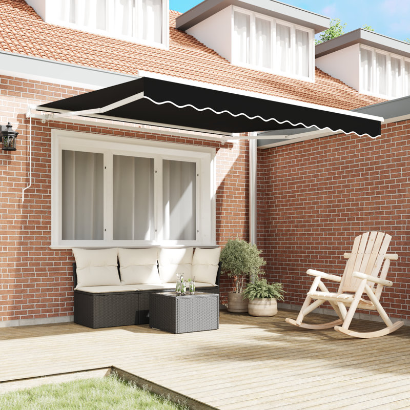 Brayden Studio Retractable Patio Awning, 300 cm W x 250 cm D, Black