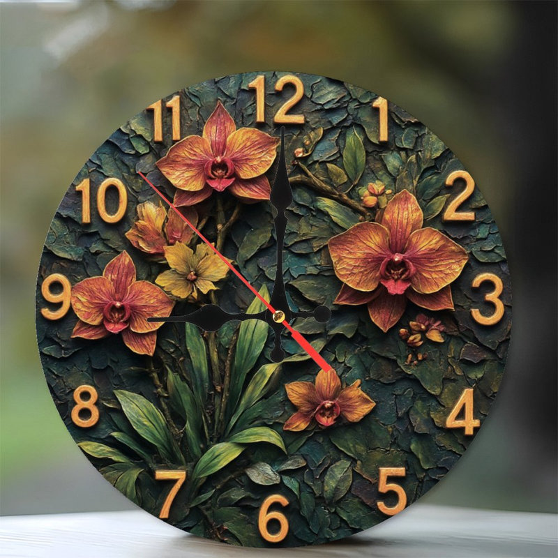 Horloge orchidée sur fond texturé