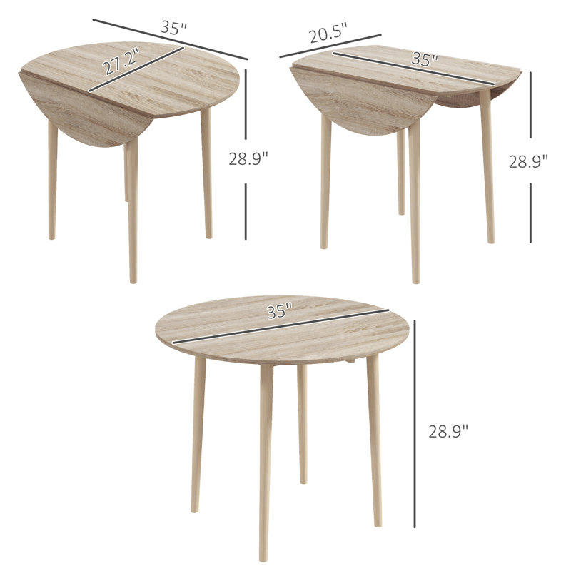 Small Kitchen Table, Collapsible Drop Leaf Table For Small Spaces, Round Folding Dining Table With Solid Wood Legs