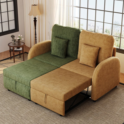 67" 2-Seater Convertible Sleeper Sofa Bed with 5-Position Adjustable Backrests, Pull-Out Loveseat Sleeper in Chenille Fabric