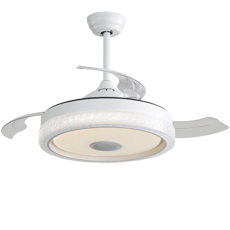 42 Inch Modern Invisible Ceiling Fan, 120V 3 ABS Blades Remote Control Reversible DC Motor With 32W Led Light