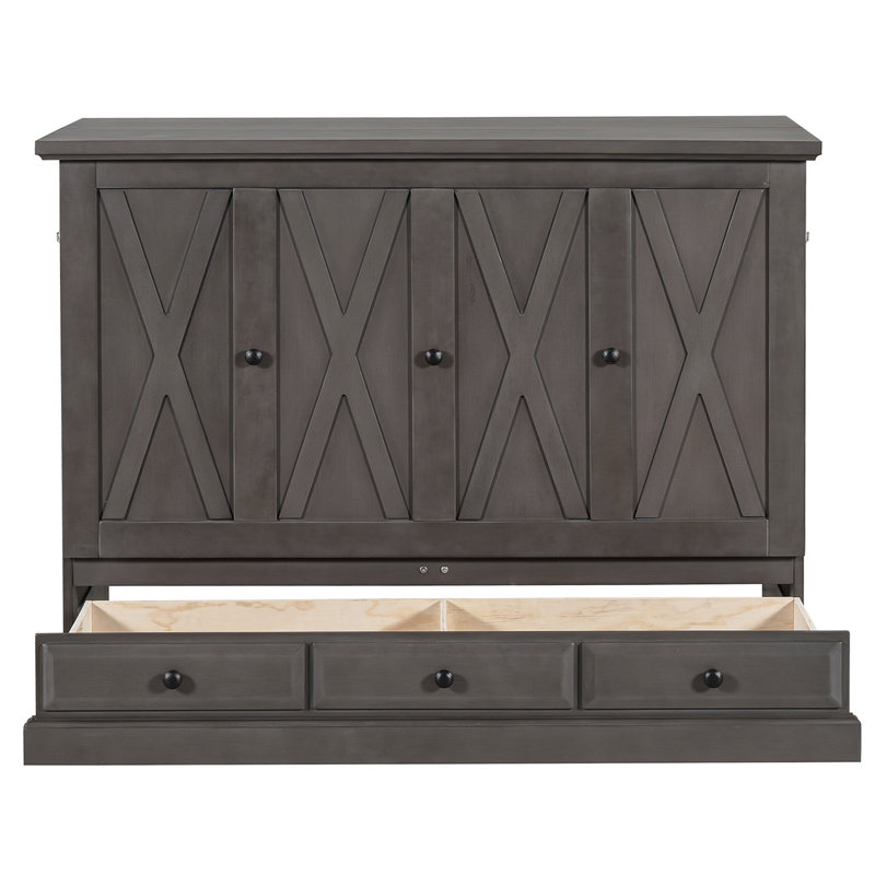 Armoire-lit escamotable Farmhouse, Gris, Grand lit