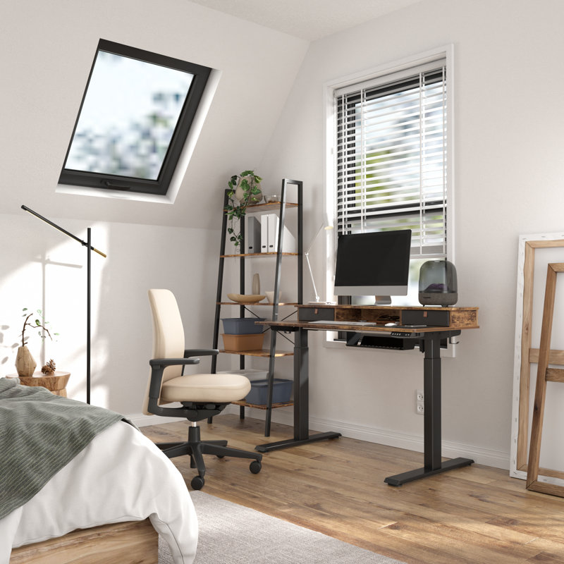 Ianthia Height Adjustable Standing Desk, Rustic Brown/Black