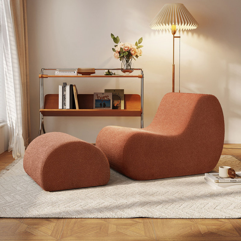 Fauteuil d'appoint avec repose-pieds Modern Wave, Mélange de polyester orange brûlé