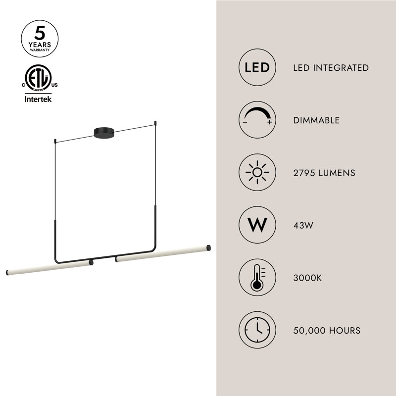Vesper 1 - Light LED Pendant, Brushed Gold, 13.63" H x 73" W x 1.75" D