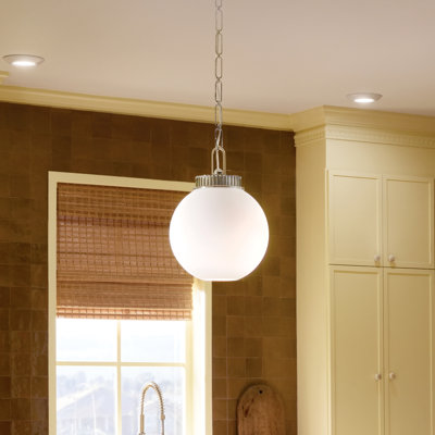 Andorra 11-inch 1-Light Pendant in Polished Nickel with Satin Etched Opal Glass Globe
