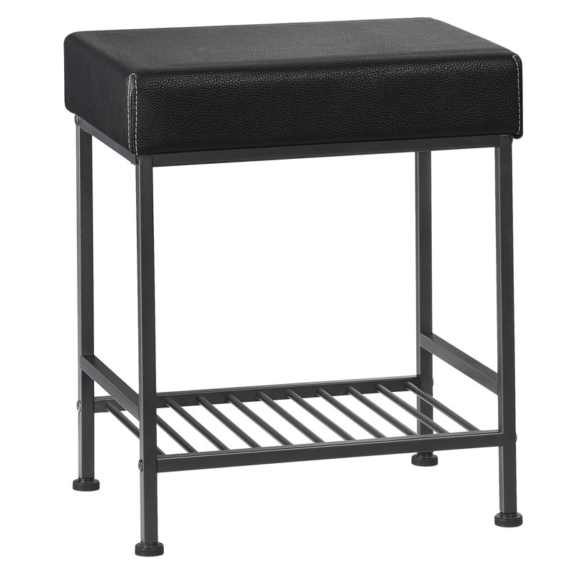 Tabouret carré en cuir, Noir