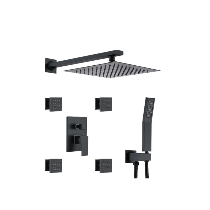 Robinet de douche complet avec valve brute, Noir mat