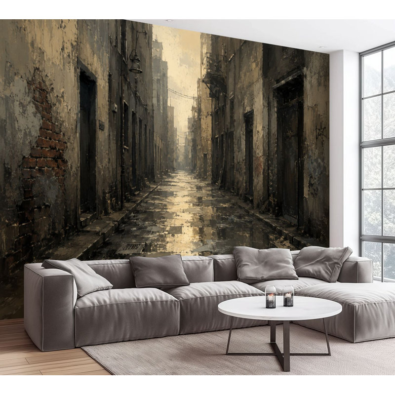 Papier peint adhésif mural abstrait, scène de rue urbaine, Moody, 100.08" L x 144" W