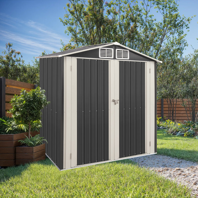 6x4 Ft Outdoor Storage Shed, Metal Garden Shed With Lockable Door, Anti-corrosion Tool Shed With Sloping Roof, For Backyard Patio Lawn