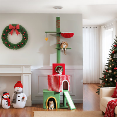 83"-108.7"H Cat Tree For Christmas, Multi-Level Cat Tower With Christmas Gift Stack Cat Condo And Scratching Pad